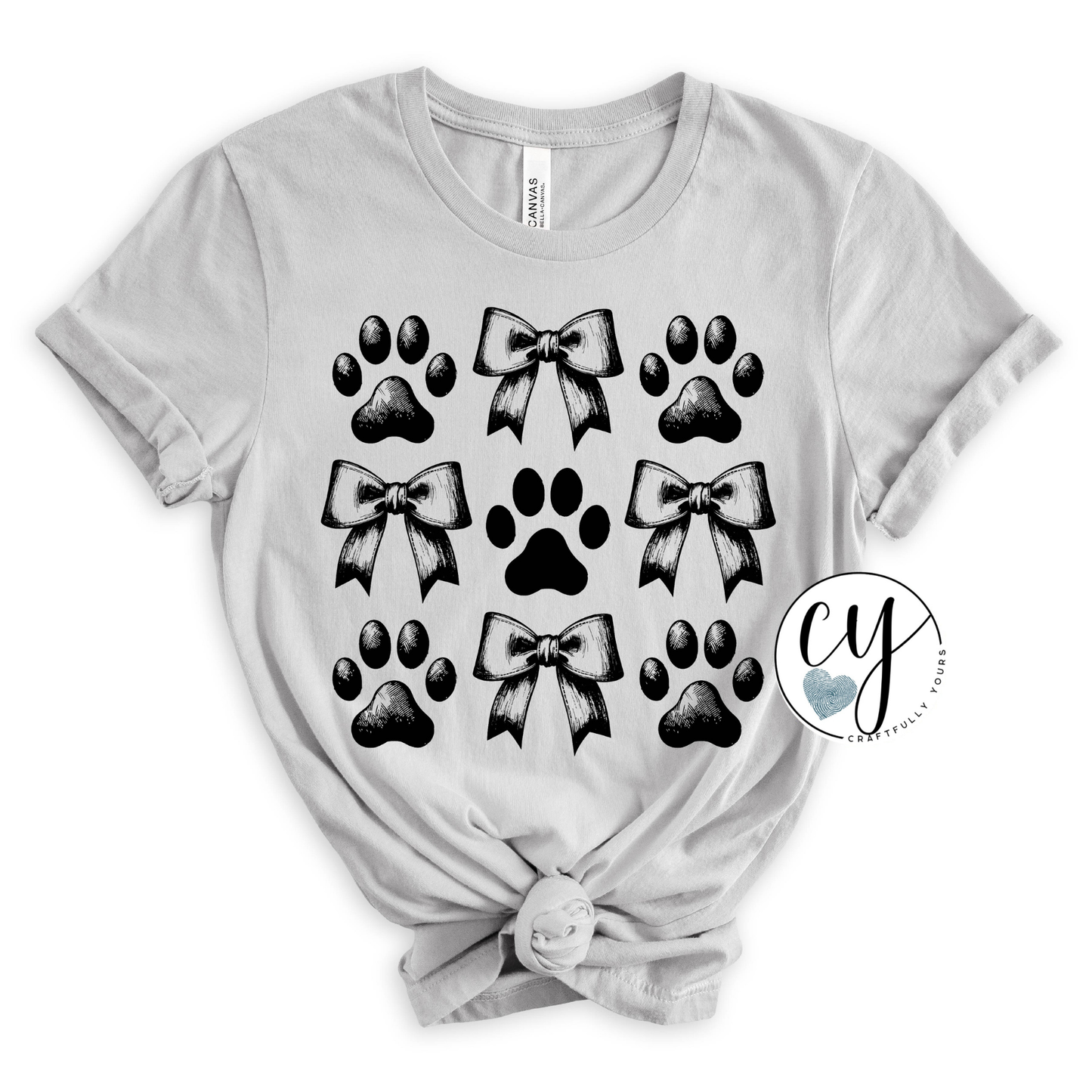 Dog Lover T-Shirt Paw Prints Bows | Dog Mom T-Shirt | Aesthetic Cute Pet Shirt | Paw Print Bows Tee