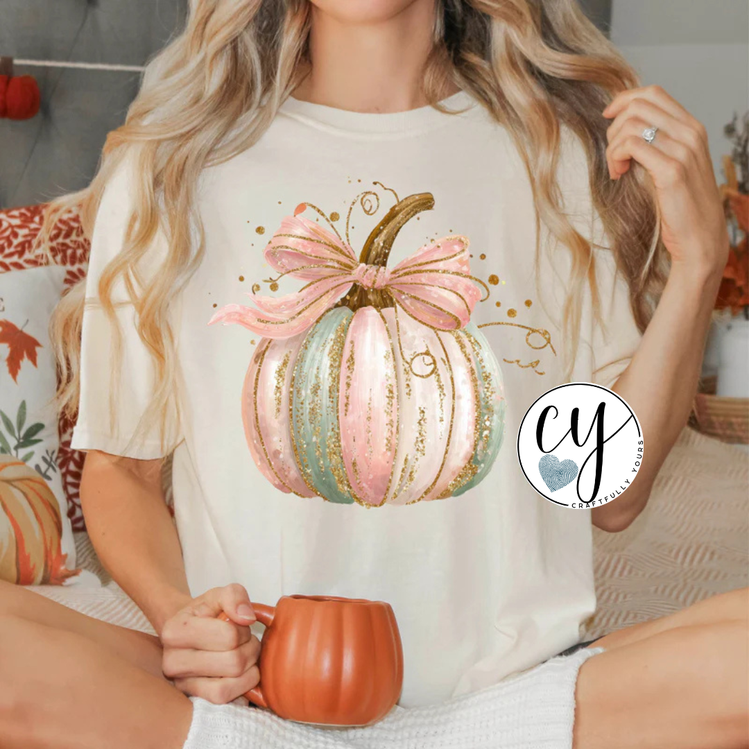 Faux Glitter Pastel Pumpkin Tee