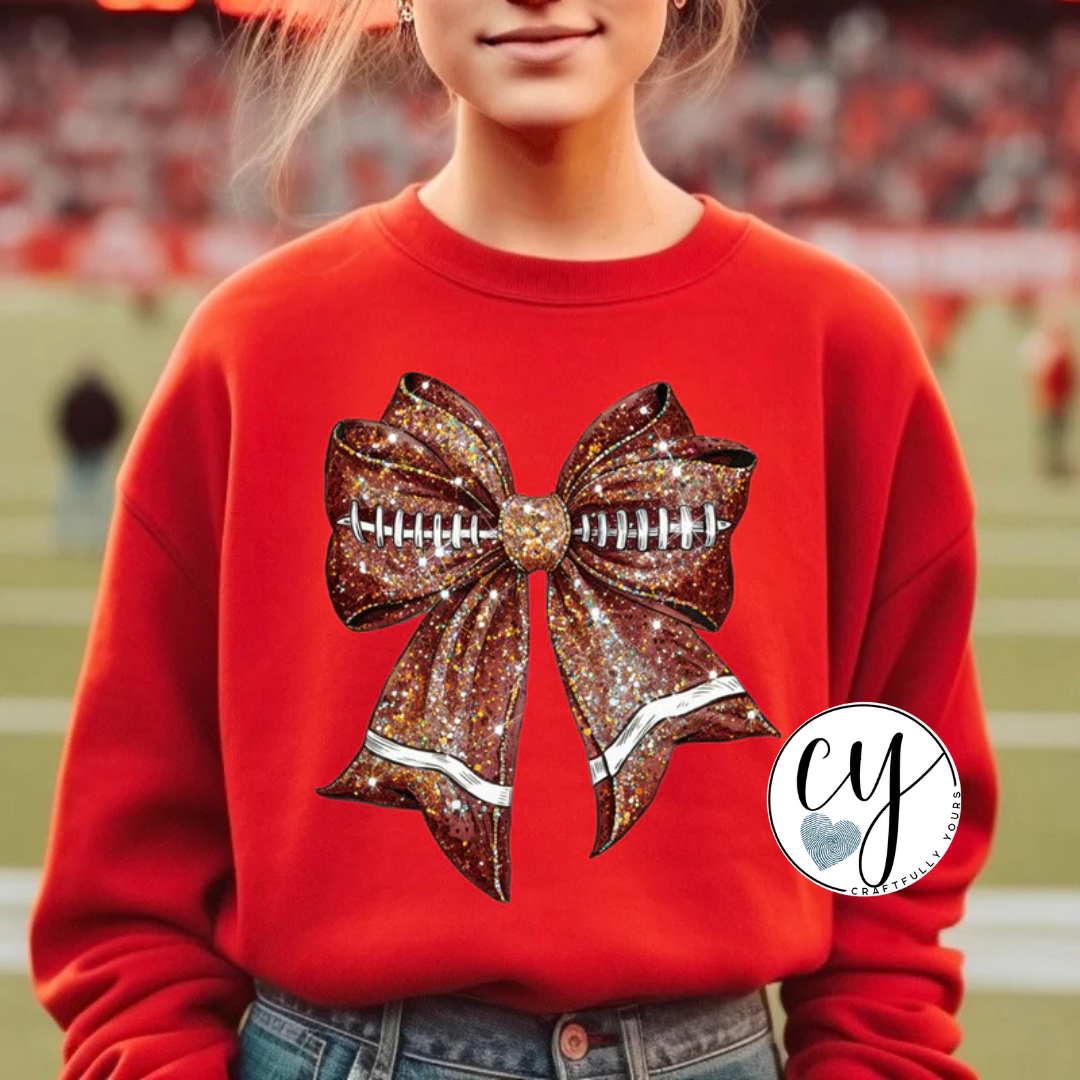 Faux Glitter Football Bow Tee | Cute Game Day Graphic Shirt