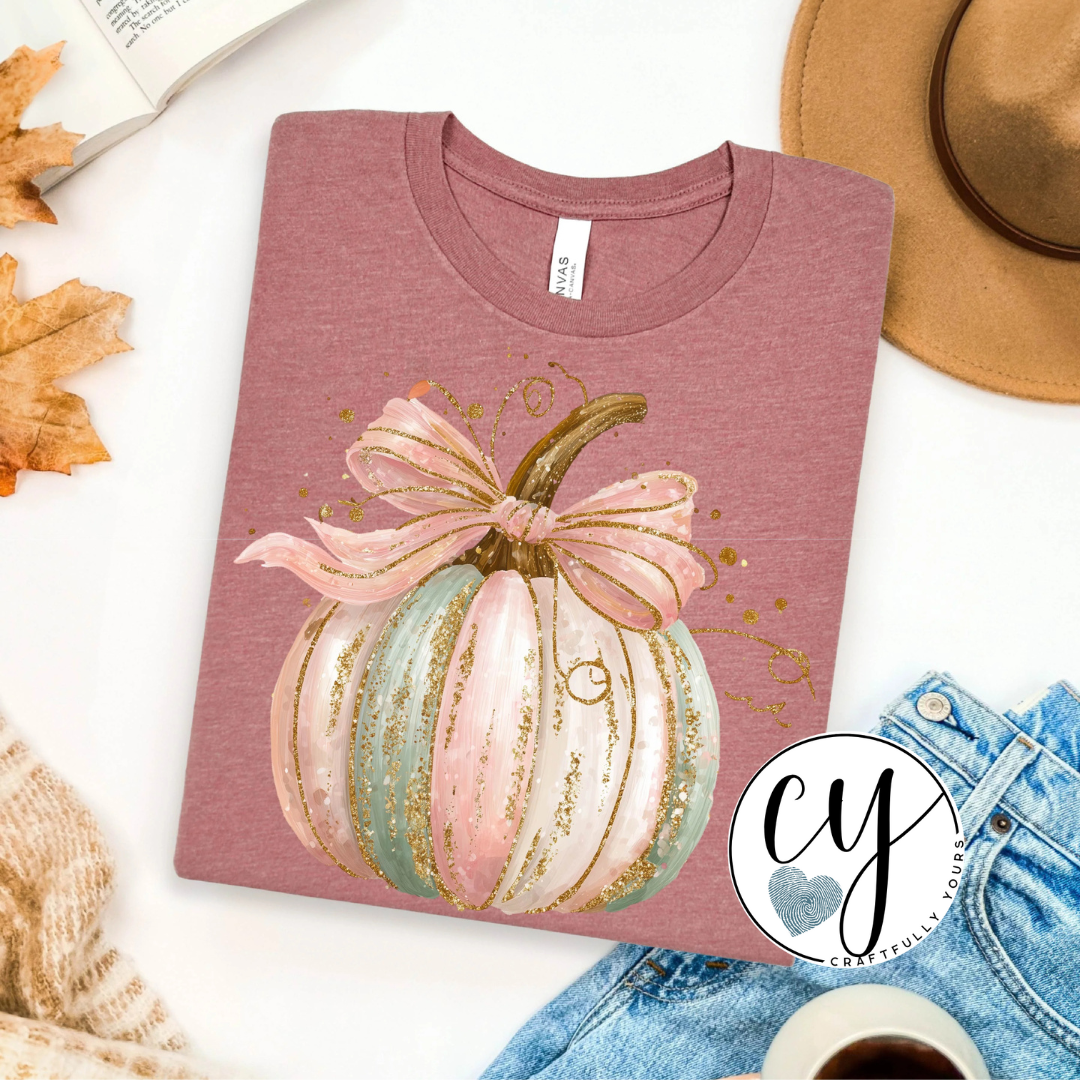 Faux Glitter Pastel Pumpkin Tee