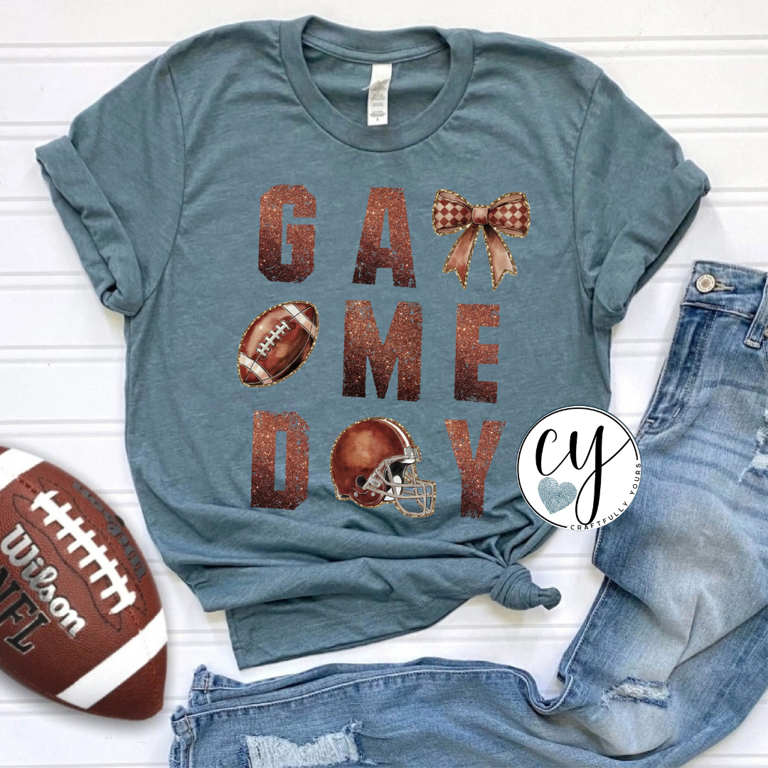 Football Gameday Faux Brown Glitter Tee | Subtle Sparkle Shirt