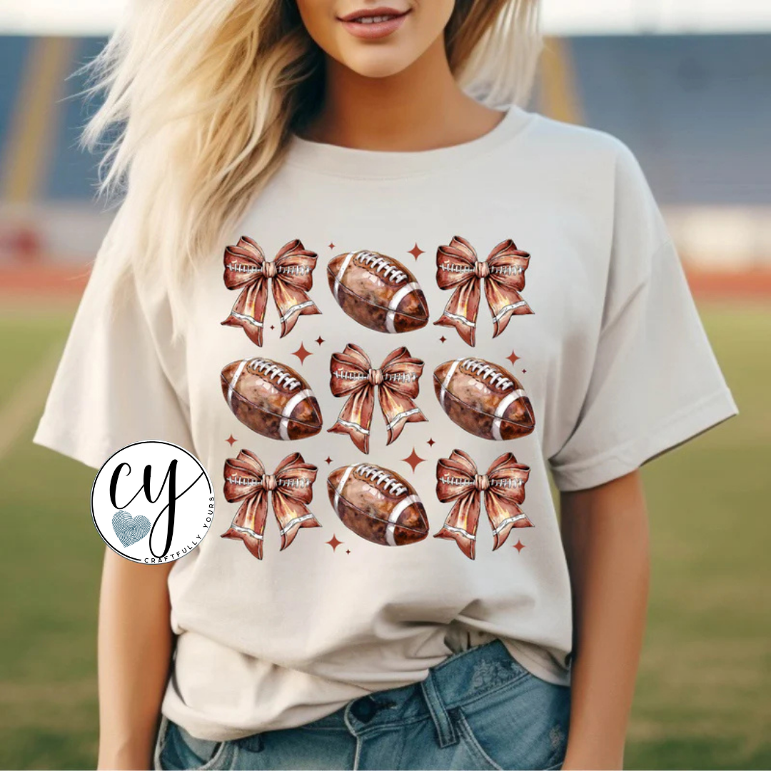 Football Watercolor Bows Tee | Feminine Game Day Shirt