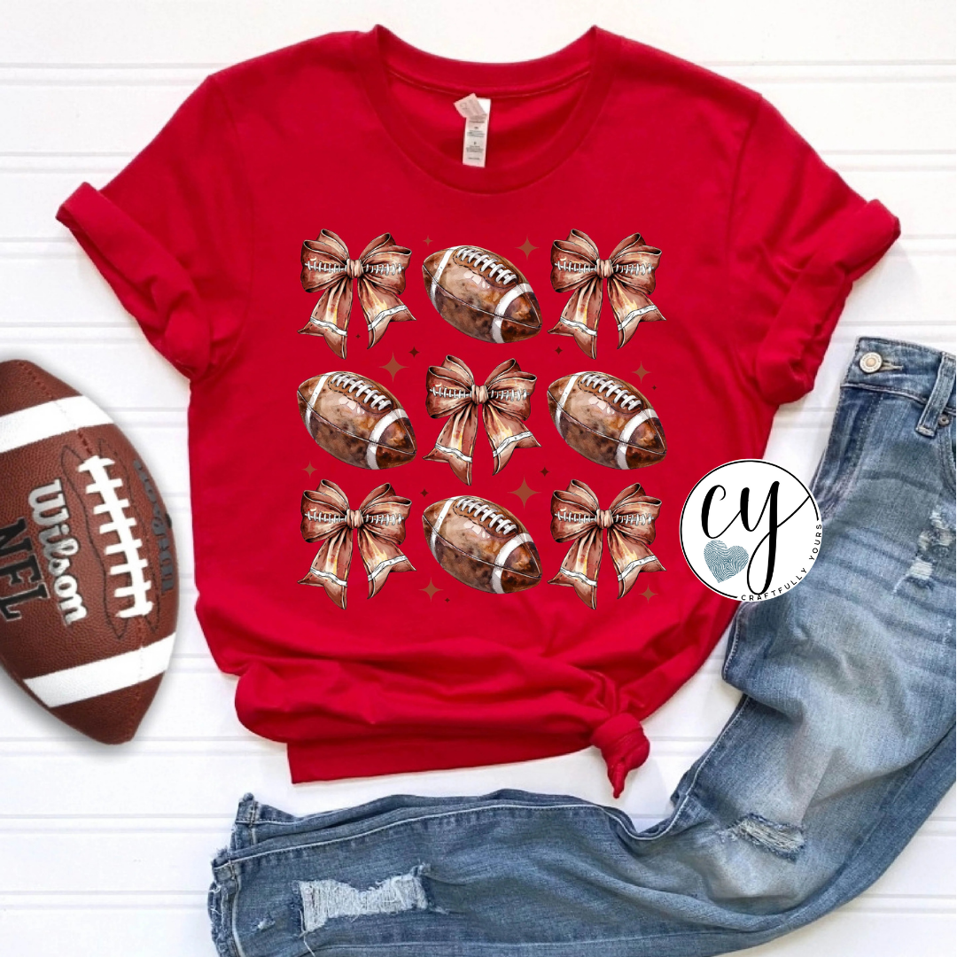 Football Watercolor Bows Tee | Feminine Game Day Shirt