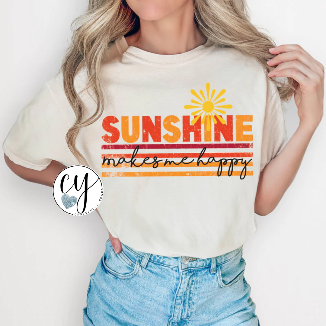 "Sunshine Makes Me Happy" Retro Positive Vibes Tee