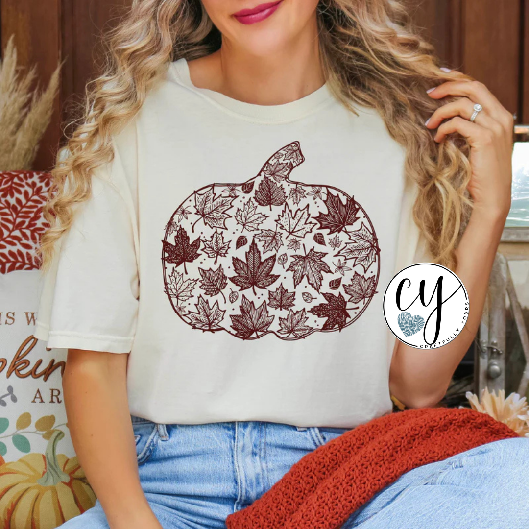 Fall Leaf Pumpkin Tee | Autumn Graphic Shirt