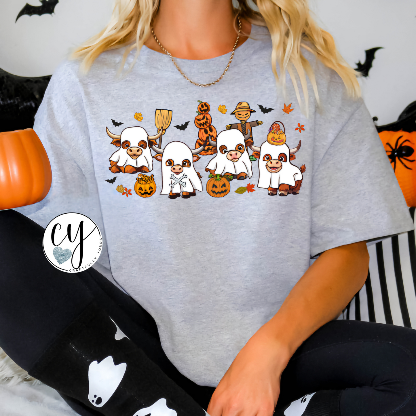 Highland Cow Halloween Ghosts T-Shirt | Ghost Cow Tee | Spooky Season Shirt | Funny Farm Animal Tee | Moo I Mean Boo