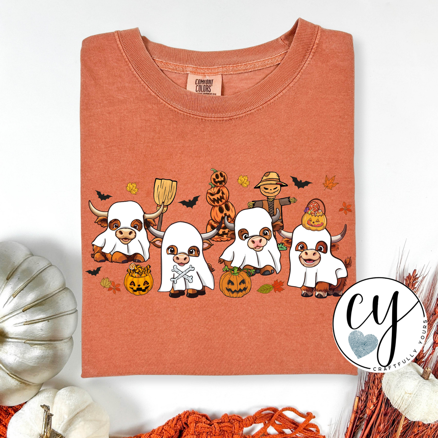 Highland Cow Halloween Ghosts T-Shirt | Ghost Cow Tee | Spooky Season Shirt | Funny Farm Animal Tee | Moo I Mean Boo