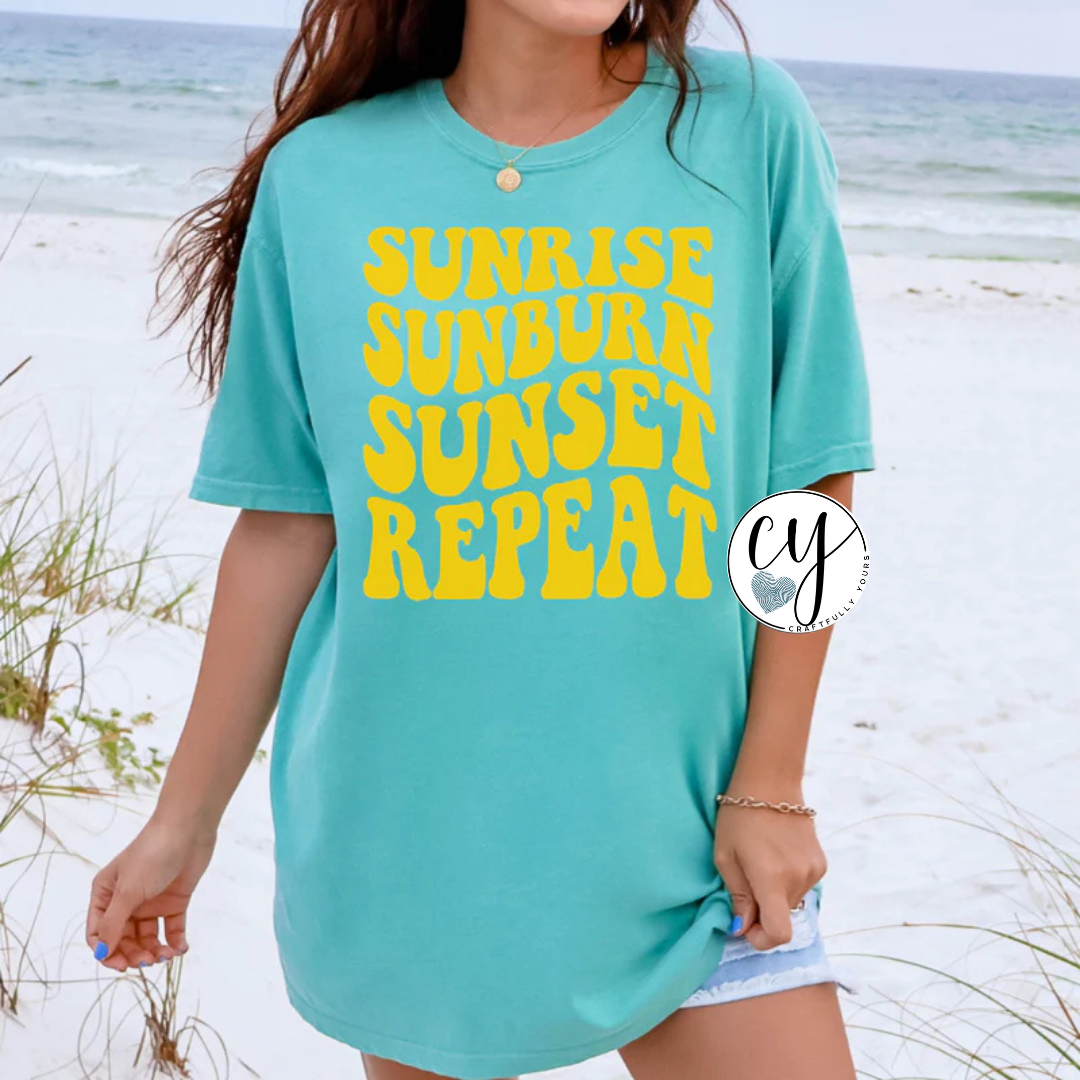 Sunrise Sunburn Sunset Repeat Summer Vibes Tee