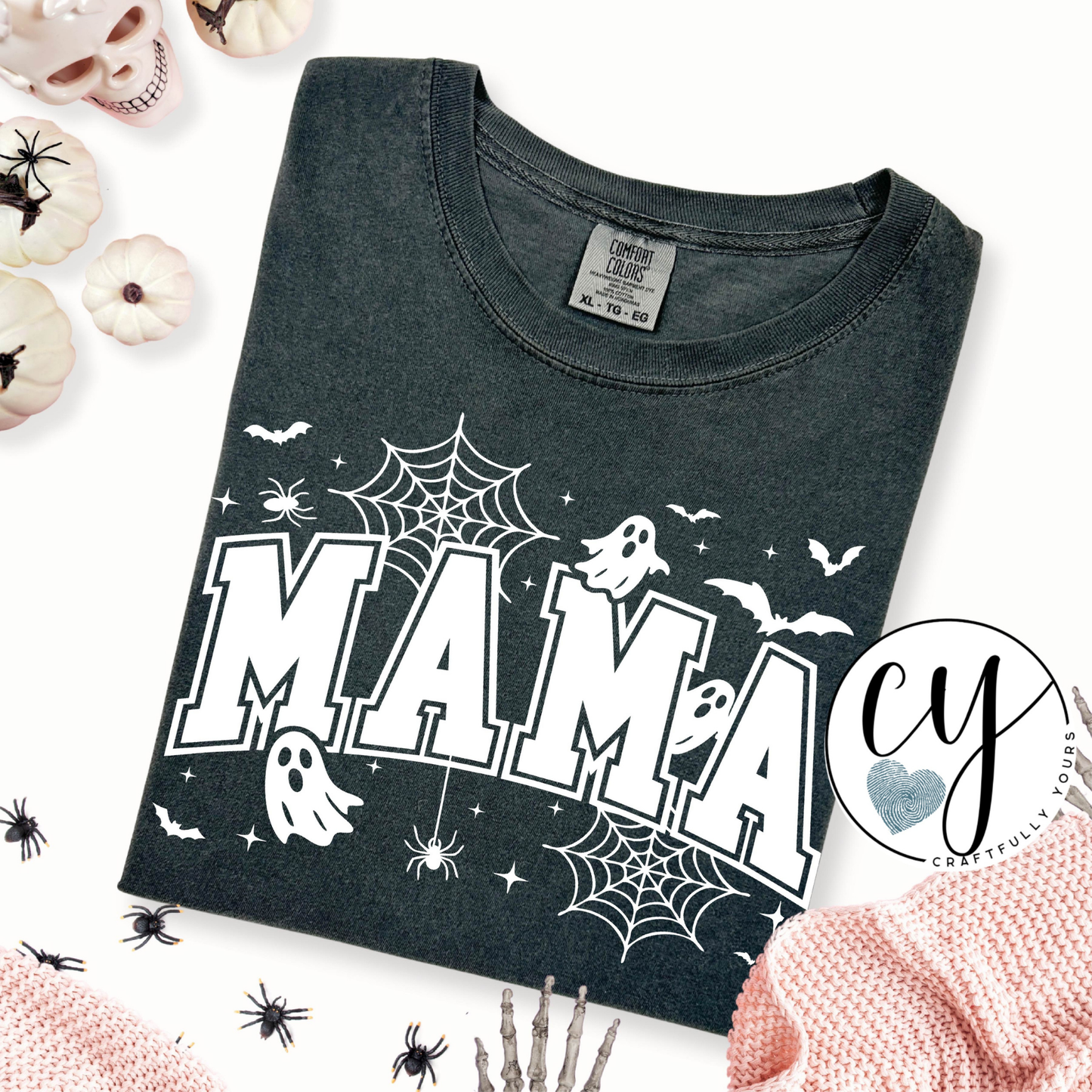 Halloween Mama T-Shirt | Spooky Mama Ghost T-Shirt | Trick or Treat Mama Shirt | Cute Ghost Bat Spiders Tee