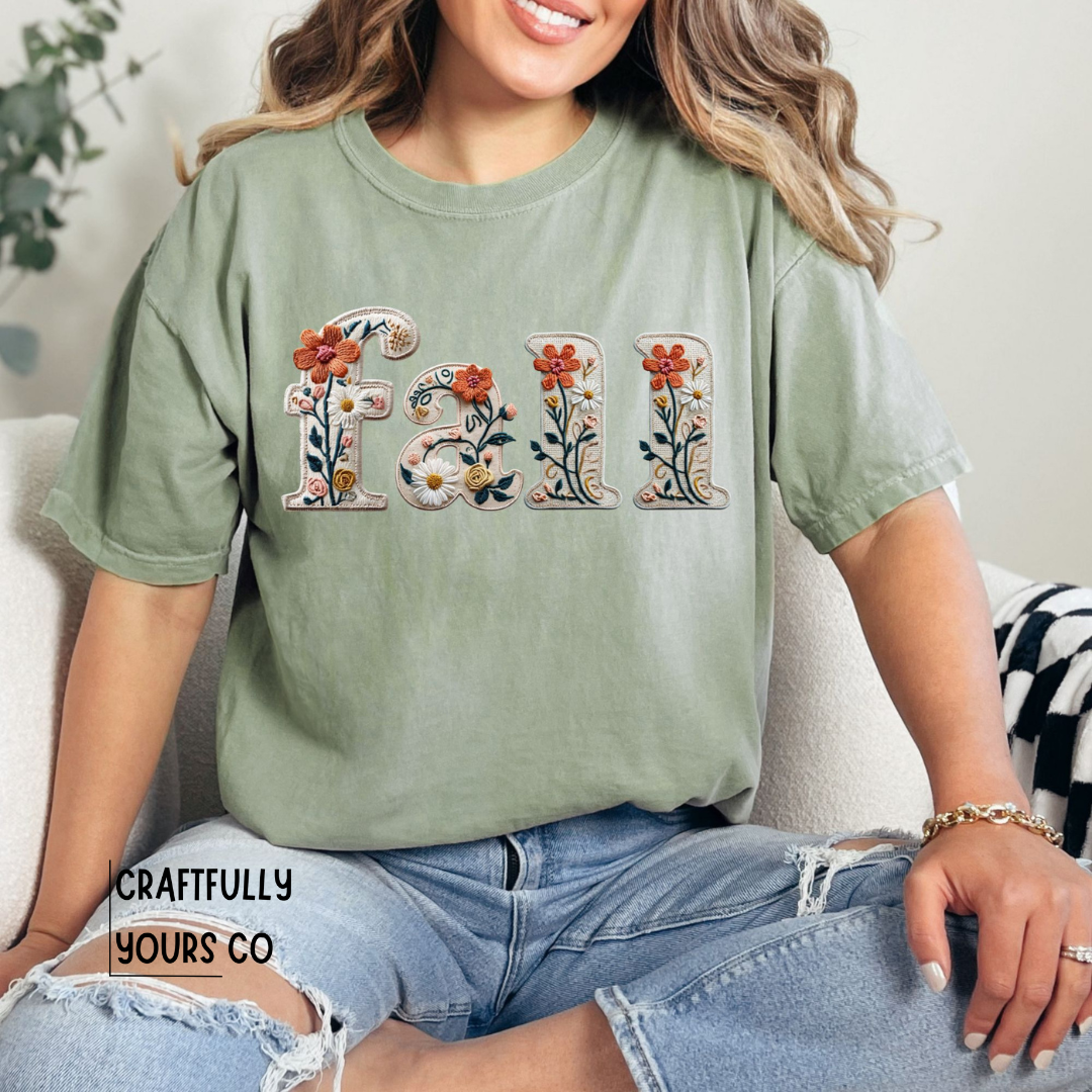 Fall Flowers Faux Embroidery Tee
