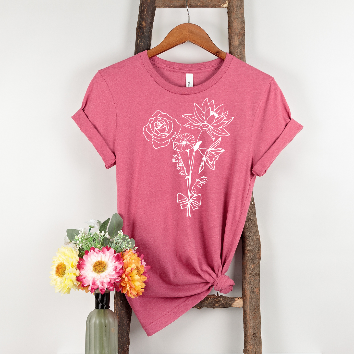 Custom Birth Flower Bouquet Tee - Personalized & Hand-Drawn