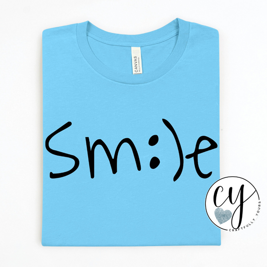 Single Smile Face Black Ink Tee