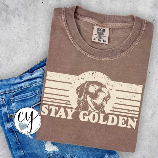 Stay Golden Golden Retriever T-Shirt | Dog Mom T-Shirt | Comfort Colors Vintage Dog Tee | Aesthetic Retro Graphic Shirt