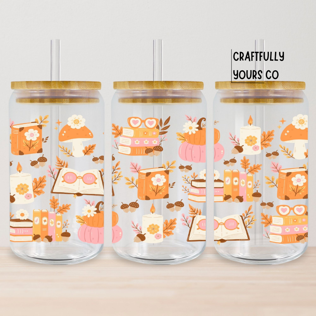 Pink Fall Cozy Books 16 oz Tumbler