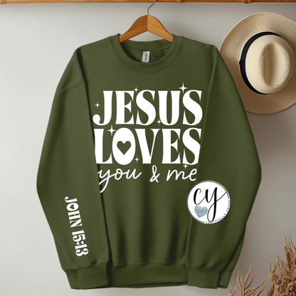 Jesus Loves You and Me Sleeve Detail Tee | Minimalist Christian Shirt