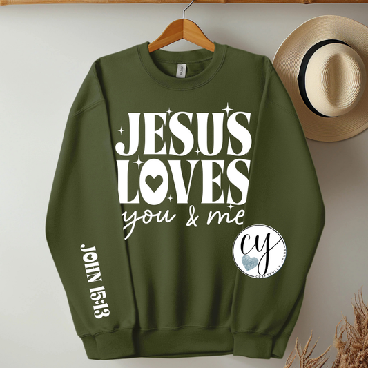 Jesus Loves You and Me Sleeve Detail Tee | Minimalist Christian Shirt