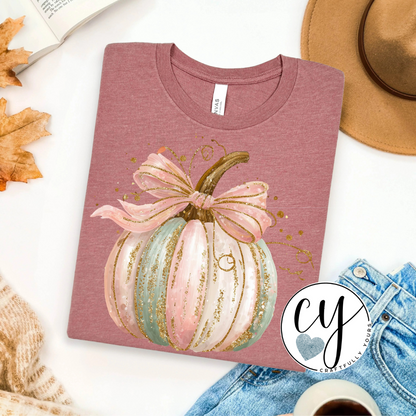 Faux Glitter Pastel Pumpkin Tee
