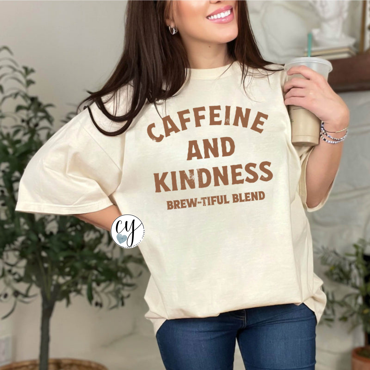 Caffeine and Kindness T-Shirt | Coffee Lover Tee | Positive Quote Shirt | Minimalist Graphic Tee | Millennial Mom Life