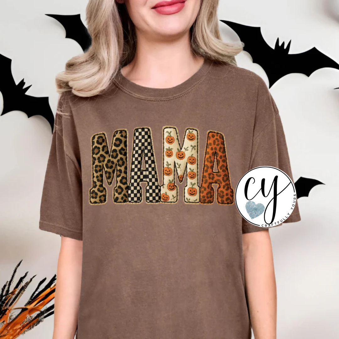 Mama Halloween Print Faux Embroidery