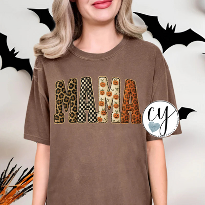 Mama Halloween Print Faux Embroidery