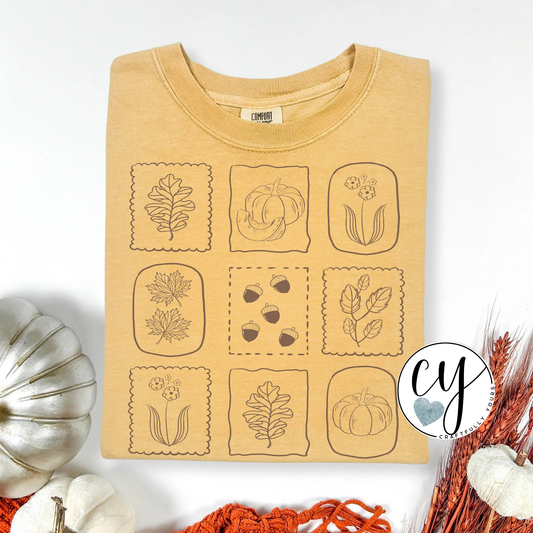 Boho Fall Stamps T-Shirt | Vintage Fall Floral Tee | Autumn Vibes Shirt | Postage Stamp Aesthetic | Cottagecore