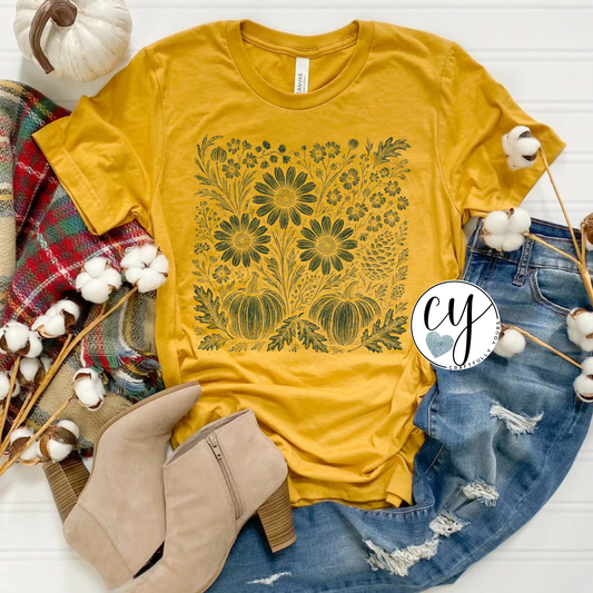 Autumn Wildflowers T-Shirt | Fall Floral Tee | Fall Vibes Shirt | Botanical Graphic Tee | Minimalist Autumn Shirt