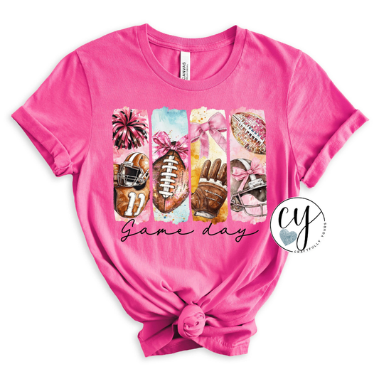 Game Day Pink Brush Strokes Football Tee | Playful Fan Shirt