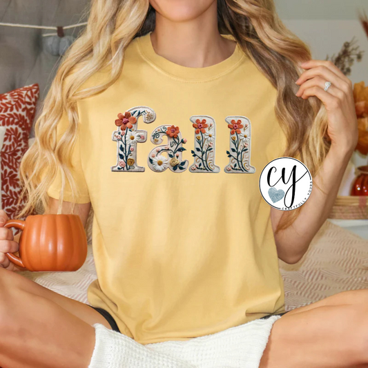 Fall Flowers Faux Embroidery Tee