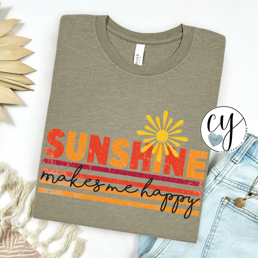 "Sunshine Makes Me Happy" Retro Positive Vibes Tee