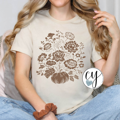 Vintage Fall Pumpkin Floral T-Shirt | Retro Pumpkin Tee | Autumn Flowers Shirt | Thanksgiving Shirt | Spooky Season