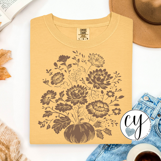 Vintage Fall Pumpkin Floral T-Shirt | Retro Pumpkin Tee | Autumn Flowers Shirt | Thanksgiving Shirt | Spooky Season