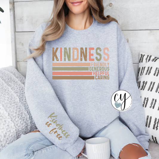 Kindness Words with Sleeve Accent T-Shirt | Be Kind Shirt with Words on Sleeve | Aesthetic Kindness Tee | Positive Quote Shirt