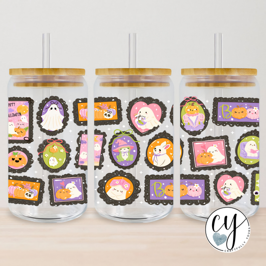 Halloween Collage Black Wall Frames Tumbler | Spooky Season Tumbler | Black Cat Ghost Pumpkin | Glass or Acrylic