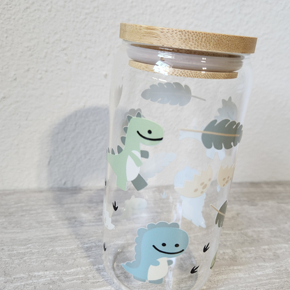 🦖 Pastel Dino Leaf Glass Tumbler – Jackson Collection