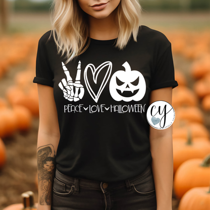 Peace Love Halloween T-Shirt | Retro Halloween Tee | Fall Vibes Shirt | Spooky Season Gift for Her | 70s Vibe