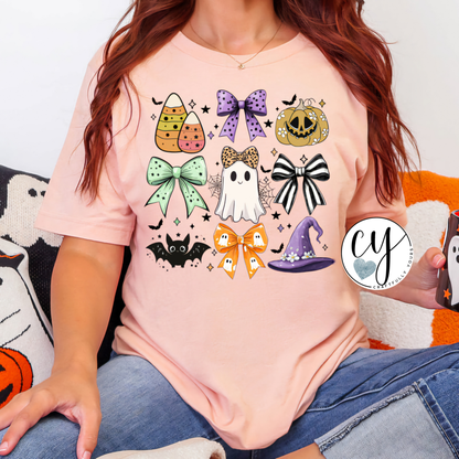 Pastel Halloween Coquette Collage" T-Shirt | Pink Halloween Bow Tee | Cute Spooky Shirt | Girly Ghost Pumpkin Aesthetic