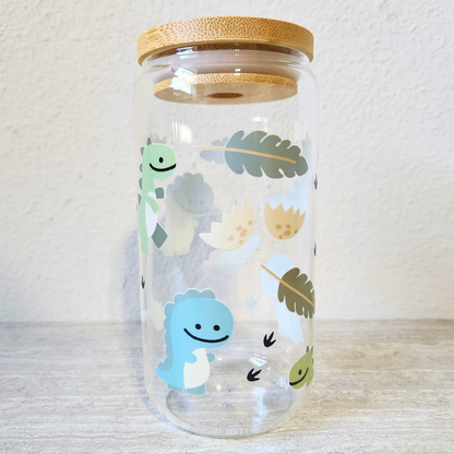 🦖 Pastel Dino Leaf Glass Tumbler – Jackson Collection