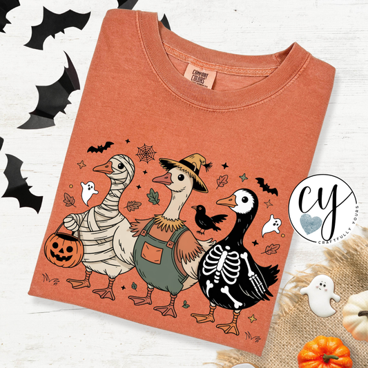 Halloween Costume Goose Trio T-Shirt | Funny Halloween Duck Shirt | Spooky Farm Animal Tee | Quirky Fall Shirt