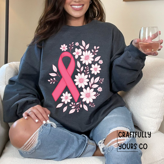 Breast Cancer Ribbon Flowers Sweatshirt