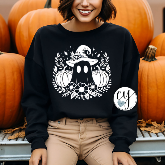 Witch Hat Ghost Florals T-Shirt | Boho Halloween Ghost Shirt | Floral Spooky Season Tee | Cottagecore Mom Style
