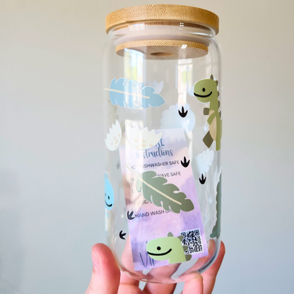 🦖 Pastel Dino Leaf Glass Tumbler – Jackson Collection