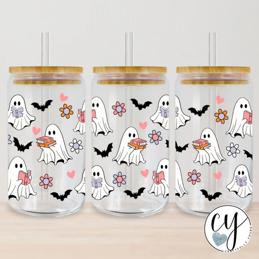 Pastel Bookish Ghosts Tumbler | Cute Spooky Book Lover Drinkware