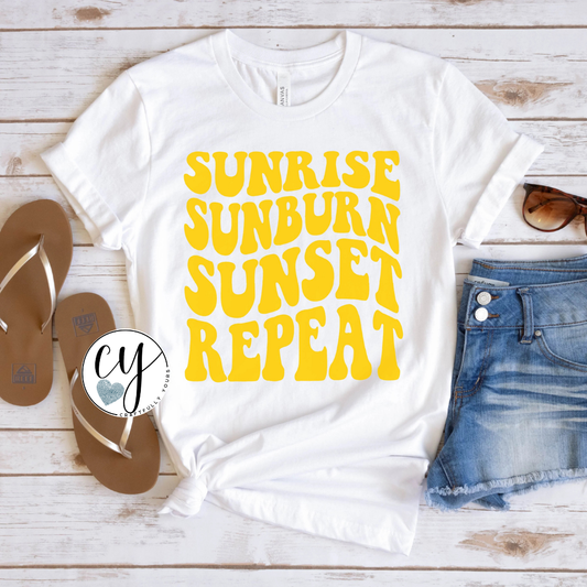 "Sunrise Sunburn Sunset Repeat" Summer Vibes Tee