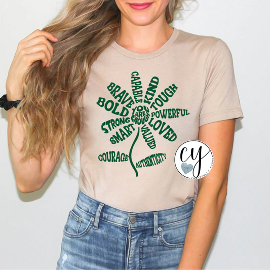 You Are Enough Flower Tee - Hunter Green Ink