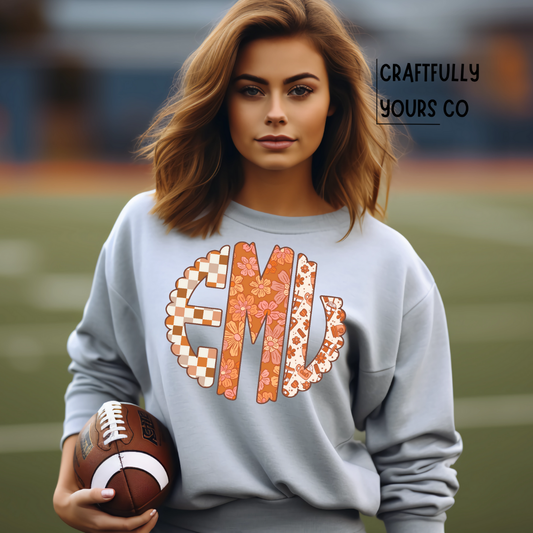 Fall Monogram Pattern Tee | Autumn Print Bella Canvas Shirt