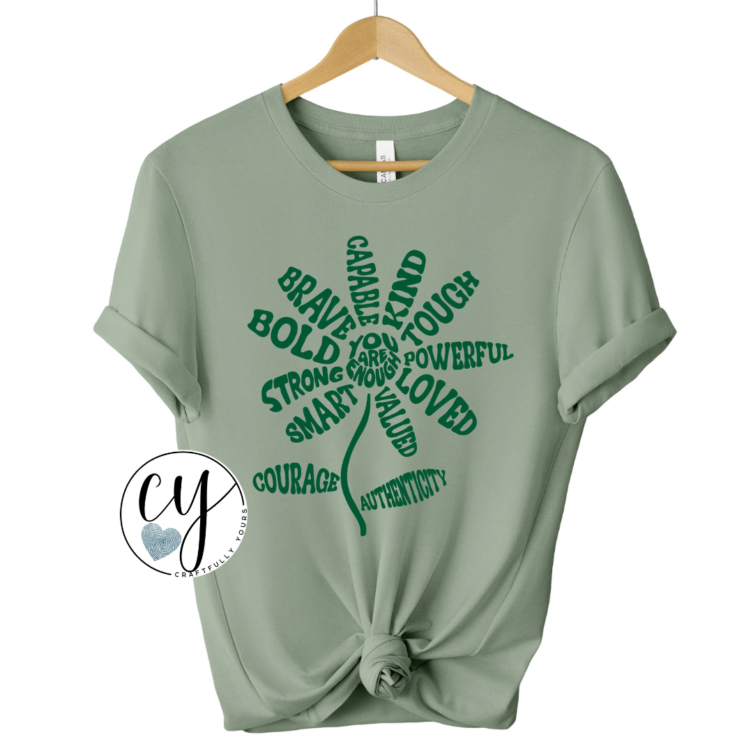 You Are Enough Flower Tee - Hunter Green Ink