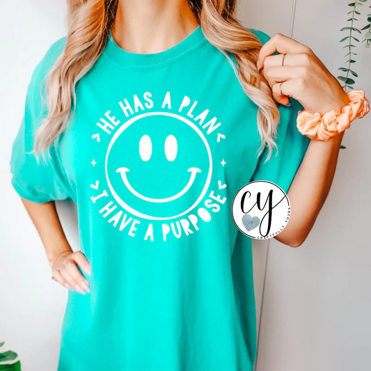 He Has a Plan, I Have a Purpose Smile Tee - White Ink