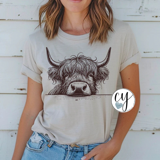 Peekaboo Highland Cow Head Tee