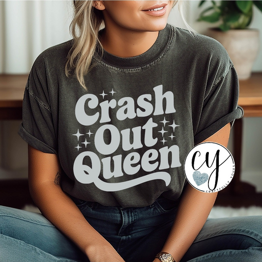 "Crash Out Queen" Relaxed Fit Sparkle Tee