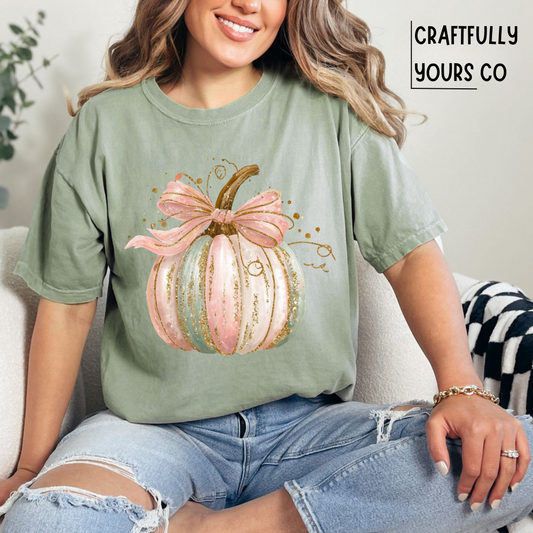 Faux Glitter Pastel Pumpkin Tee
